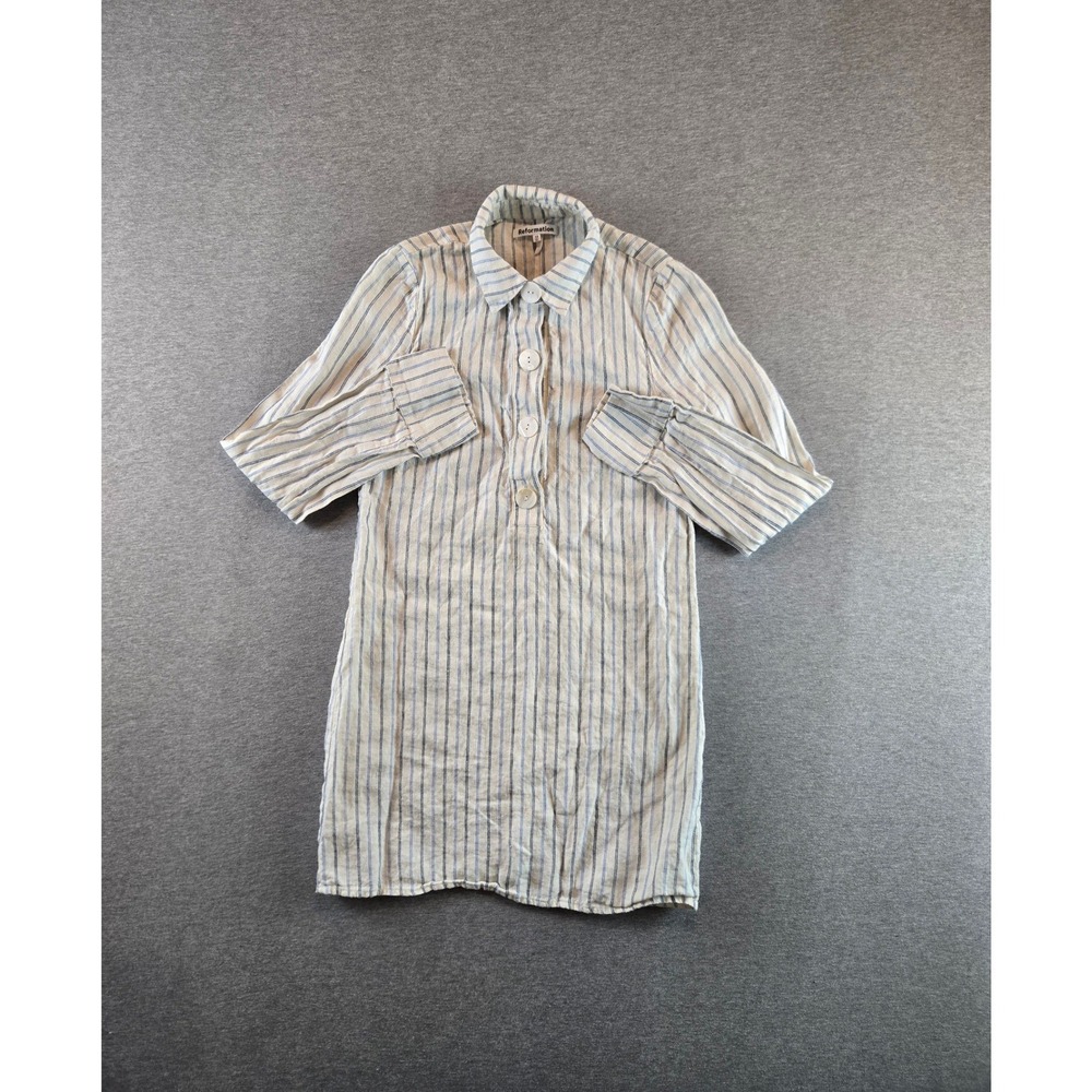 Reformation Malcolm Dress Womens‎ XS Blue White Striped Linen Button Front Mini